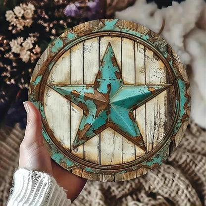 Cbngaoey 1pc Rustic Texas Star Iron Wall Art, 8" Round Metal Tin Sign, Vintage Decor, No Electricity Needed, with Ideal Gift and Scrapbooking Accessory for Home, Cafe, Apartment, Restaurant
