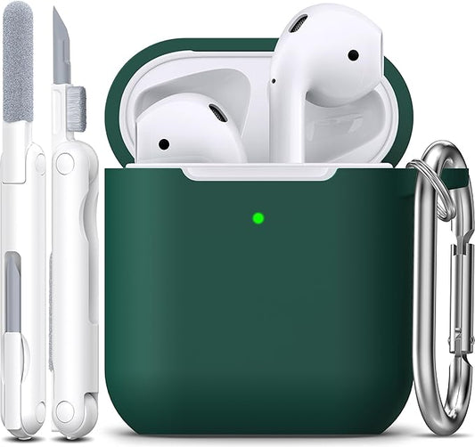 R-fun Compatible with AirPods Case Cover, Soft Silicone Protective Cover with Keychain for Women Men Compatible with Apple AirPods 2nd 1st Generation Charging Case, Front LED Visible,Black Green