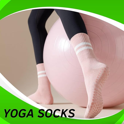 3/6 Pairs Cute Pilates Socks with Grips,Yoga Socks Barre Sock Non Slip Embroidery for Barre Ballet Barefoot Workout