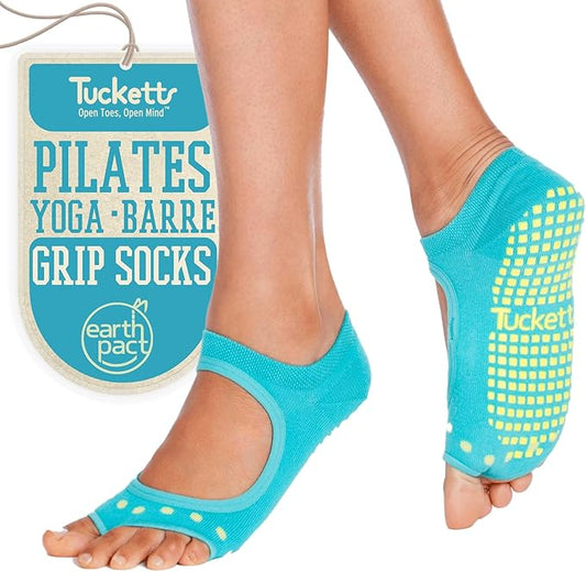 Tucketts Toeless Pilates Socks with Grips for Women, Non-Slip Yoga & Barre Socks for Stability & Barefoot Workouts, Size 6-13