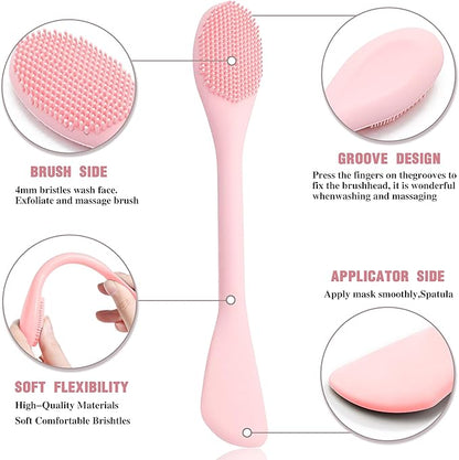 Facial Cleansing Brush, 2 in 1 Silicone Face Mask Brush & Face Scrubber, Face Wash Headband and Wristband Set，5 Pieces (Green&Pink+Pink)