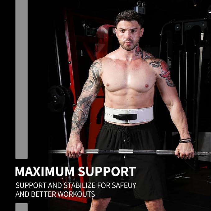 Genuine Leather Weight Lifting Belt with Lever Buckle, 10mm Thick 4" Leather Lumbar Back Support, Gym Belts Ideal for Training, Weightlifting, Bodybuilding, Squats and Deadlifts