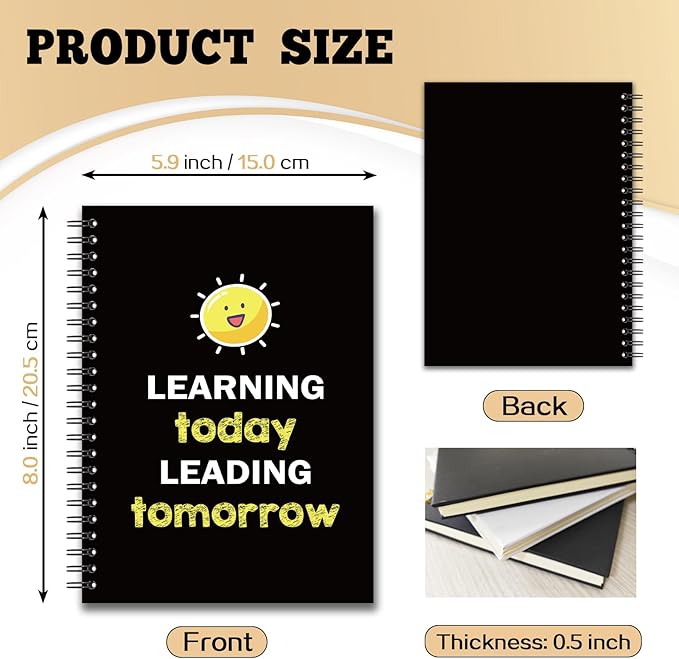 YAZMEEN Inspirational Blank Spiral Notebook（160 Pages） Learning Today Leading Tomorrow Hardcover Sketchbook Encouragement Notebook Journal Funny Birthday Gift for Employee Coworker Friend Office Work