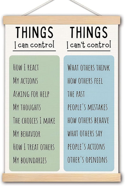 DNEULYR Things I Can Control Mental Health Poster Hanger Frame, Wall Decor Art Banner for Classroom School Counselor Office Therapy Decor, 12.5x17 Inch