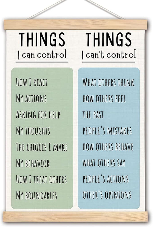 DNEULYR Things I Can Control Mental Health Poster Hanger Frame, Wall Decor Art Banner for Classroom School Counselor Office Therapy Decor, 12.5x17 Inch