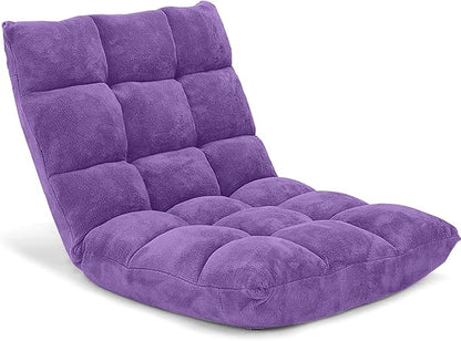Giantex Floor Chair with Back Support, 14 Adjustable Position, Padded Sleeper Bed, Couch Recliner, Folding Gaming Floor Chairs for Adults, Living Room, Bedroom, Yoga, Meditation, Purple