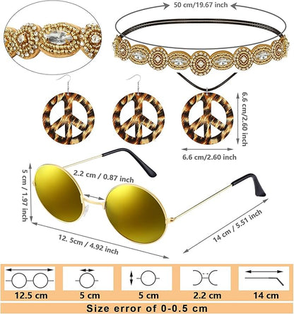 6 Pcs 60s 70s Outfits for Women Hippie Costume Set Peace Sign Earring Headband Fringe Vest Tassel Cardigan