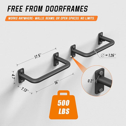 Pull Up Bar for Doorway, Heavy Duty Strength Training Pull-Up Bars for Home Gym, Wall Mounted/Joist Mounted/Ceiling Mounted Chin Up Bar with Reinforced Thick Metal Construction - Supports 500 lbs for Full-Body Workouts