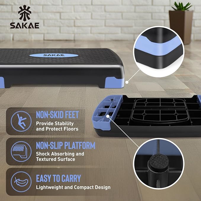 SAKAE Exercise Step Platform Set with Ankle Weights & Measuring Tape, Adjustable Height 2 Level Risers Workout Step Trainer, Aerobic Steppers for Home Gym Exercise Fitness Workout, Multiple Colors