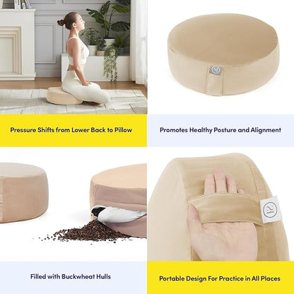Meditation Cushion Bolster Pillow for Restorative Yoga – Supportive Cushion for Meditation, Pilates, and Relaxation – Filled with Buckwheat Hulls - Removable Cover