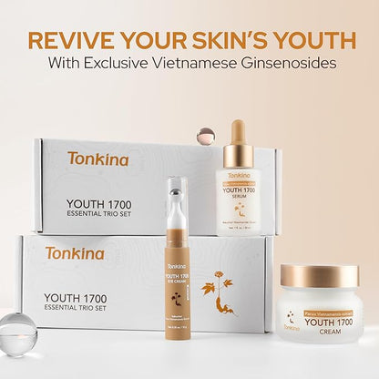 Youth 1700 Essential Trio Set, Vietnamese Ginseng Anti-Aging Skin Care Kit with Serum, Eye Cream & Moisturizer for Wrinkle Care & Firm, Radiant Skin, For All Skin Types