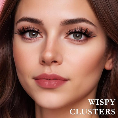 Lashes False Eyelashes Wispy Cat Eye Lash Strips Fake Mink Eyelash Natural Look 14 Pairs Fluffy Demi Wispies Strip Lashes Pack 9-15mm Medium Cateye Full Pestañas for Women