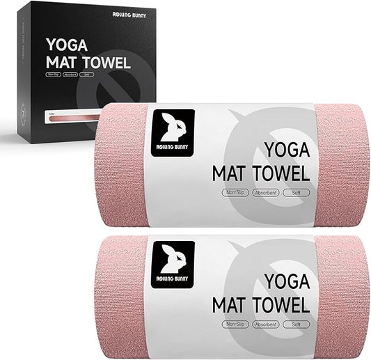 Yoga Mat Towel - Non-Slip Microfiber for Hot Yoga & Pilates | Super Absorbent, Lightweight & Machine Washable 72"x25" (2 Pack Pink)
