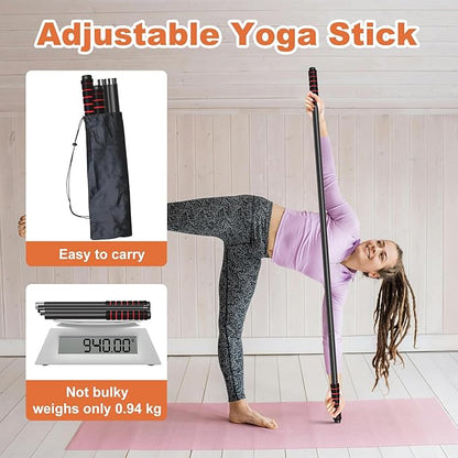 Yoga Stick Sturdy Steel, 5 Ft Adjustable Stretching Stick for Mobility, Flexibility and Balance, Versatile Exercise Stick with Non-Slip Ends and Foam Handles for Fitness, and Posture