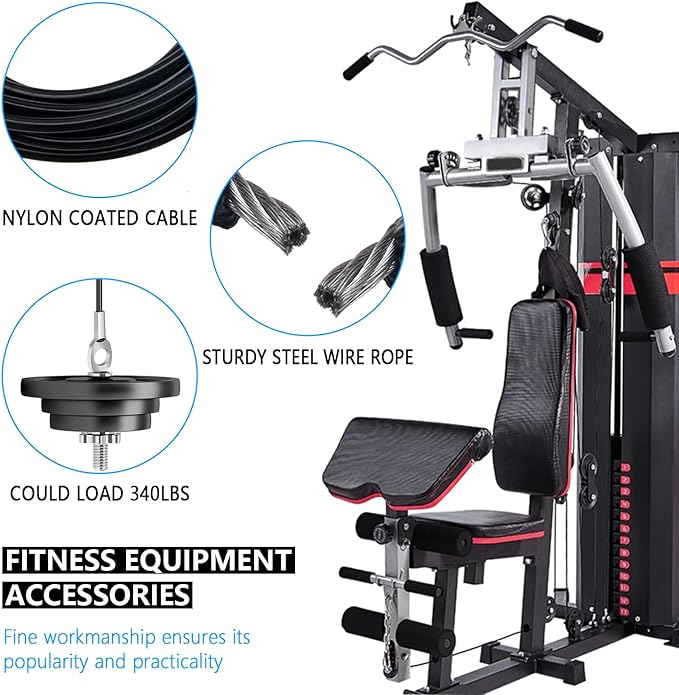 Favuit Fitness Pulley Cable, Gym Replacement Cable Heavy Duty Steel Wire Rope Fitness Cable Pulley System Attachments Home Gym Machine Equipment Workout Accessories
