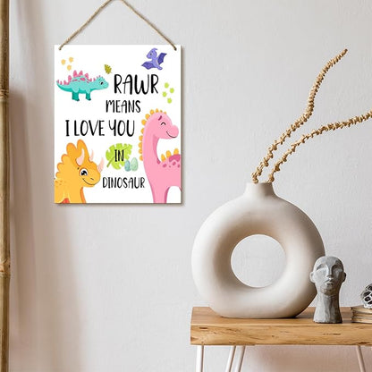 Hanging Plaque With Rope, Home Wall Decor Wood Rawr Means I Love You in Dinosaur Sign, Door Decor Wood Sign for Study Dining Room Office Bedroom, Farmhouse Art Plaque Gift for Dinosaur Lover -34
