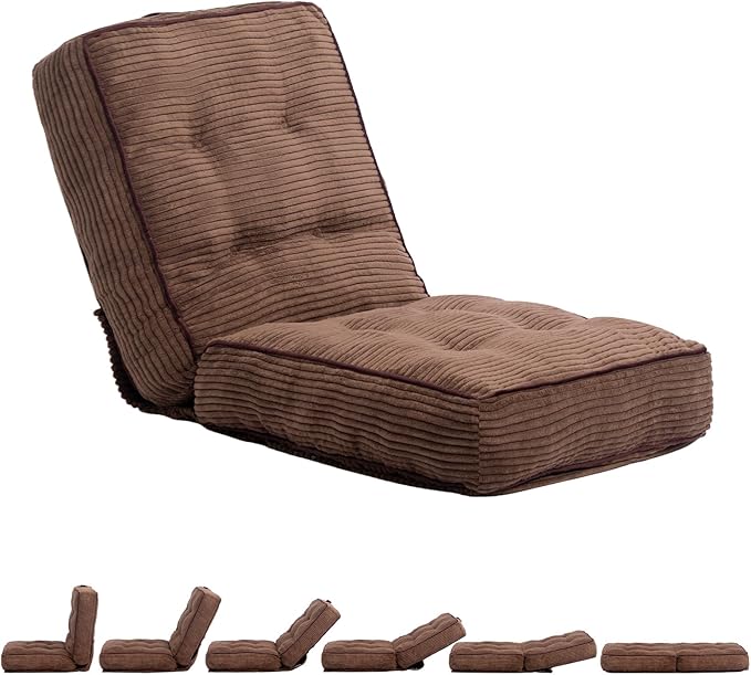 HollyHOME Adjustable Floor Chair with 6 Positions, Folding Lazy Sofa Recliner with Back Support, Thick Sponge Cushion and Portable Handle, Comfy Gaming Meditation Chair for Dorm, Bedroom, Coffee