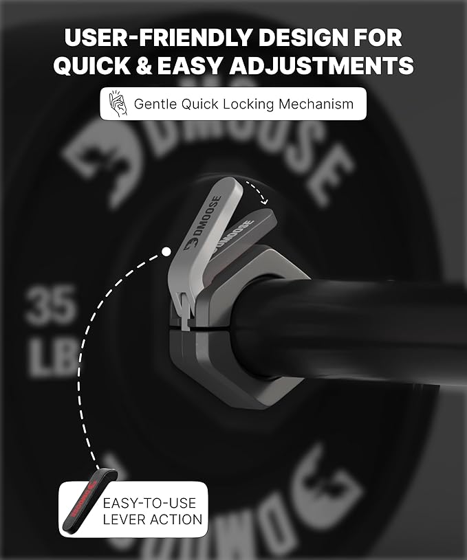 DMoose Fitness Barbell Clips 2 Inch (Pair) - Quick Release Olympic Barbell Clamps & Collars with Anti Slip TRP Grip for Secure Weightlifting and Powerlifting - Weight Clips for Bars at Home or Gym