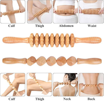Wood Therapy Massage Tools 5-in-1 Lymphatic Drainage Massager Maderoterapia Kit Wooden Massager Body Sculpting Tools for Muscle Pain Relief, Anti-Cellulite, Body Contouring and Shaping