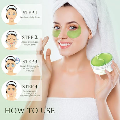 Under Eye Patches Masks - for Eye Bags with Collagen and Hyaluronic Acid, Dark Circles,and Fine Lines, Fade Wrinkles Treatment for Women and Men - 60 Pcs Green