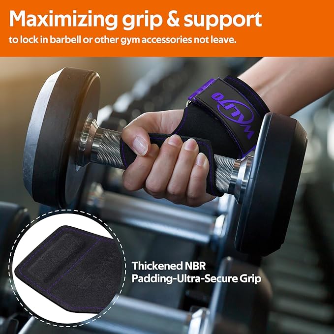 WALITO Weight Lifting Wrist Straps (Pair),Double Layer Leather Grips for Deadlift,Powerlifting and Gym Workouts, Adjustable Neoprene Padded Wrist Wraps - Men/Women, Heavy Duty Support