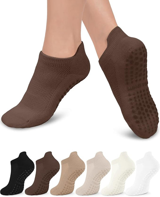 3/6 Pairs Grip Pilates Socks for Women, Non-slip Yoga Athletic Socks for Barre Ballet Barefoot Workout Hospital