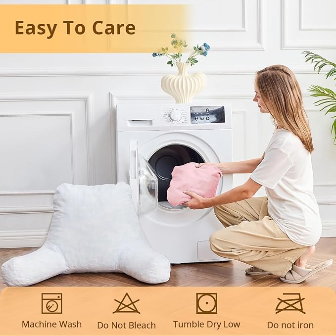 Sasttie Reading Pillow, Velvet Back Pillow for Bed Sitting Up, Adult Back-Rest Support Cushion with Arms for Sit Up on Couch, Sofa, and Floor, Dorm Essentials, Reading Accessories, Pink