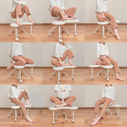 Meditation Cross Legged Chair PRO, ADHD Chair with Height Adjustable Backrest, Criss Cross Desk Use with Footrest and Wheels for Home Office, Flexible Design for Fidgety Sitters, Gray