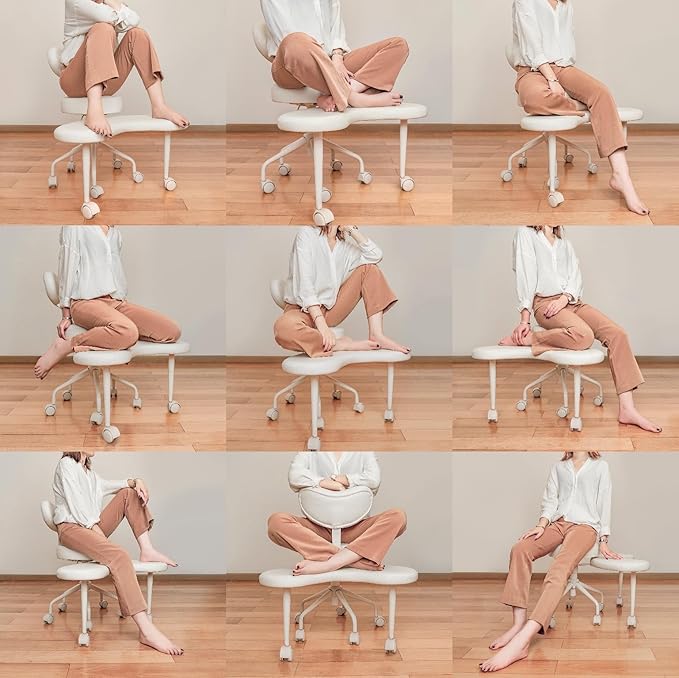 Meditation Cross Legged Chair PRO, ADHD Chair with Height Adjustable Backrest, Criss Cross Desk Use with Footrest and Wheels for Home Office, Flexible Design for Fidgety Sitters, Black