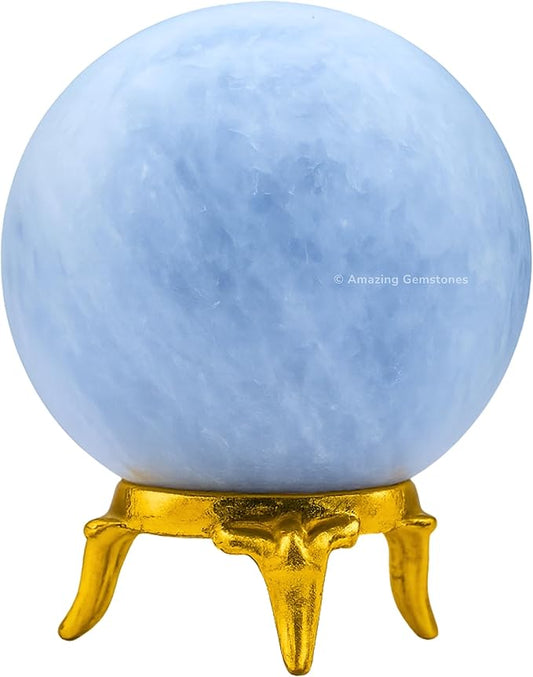 Amazing Gemstone Blue Calcite Crystal Ball with Stand - 2" Inches Crystal Sphere Meditation Balls for Witchcraft and Decorative Balls