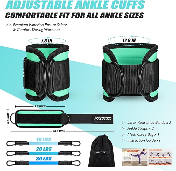 Ankle Resistance Bands with Cuffs for Women & Men - 3-Level Adjustable Leg & Glute Workout Equipment, Portable Home Gym Exercise Bands for Kickbacks, Hip Thrusts, Yoga, Strength Training