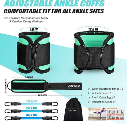 Ankle Resistance Bands with Cuffs for Women & Men - 3-Level Adjustable Leg & Glute Workout Equipment, Portable Home Gym Exercise Bands for Kickbacks, Hip Thrusts, Yoga, Strength Training