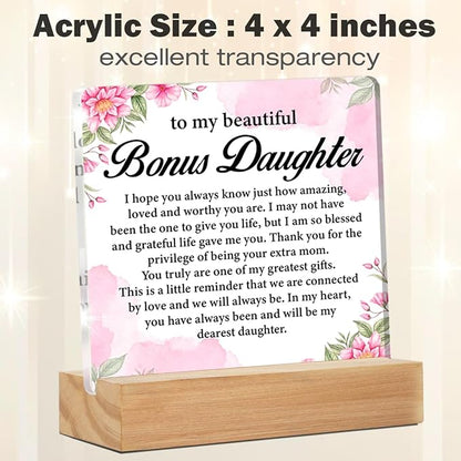 Bonus Daughter Gifts, Step Daughter Gifts from Stepmom, Stepdaughter Gifts, to My Bonus Daughter Acrylic Desk Plaque Sign