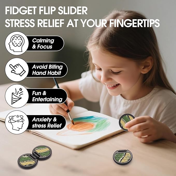 Fidget Toys Adults, Sensory Toys for Kids with Autism, Anxiety Relief Items for ADHD Stress Relief, Fun Fidgets for Teens Textured & Flip Slider - Treasure Box Toys for Classroom (3pcs-Camo)