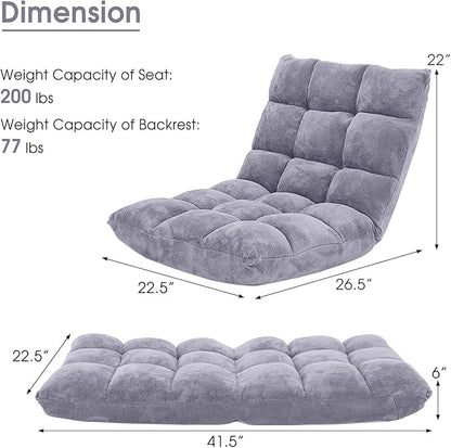 Moccha 14-Position Floor Chair, Folding Sofa Chair with Back Support, Memory Foam Floor Gaming Chairs for Adults, Adjustable Padded Couch Recliner Sleeper Bed for Reading, Meditating, Gray