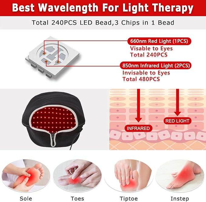 AOBOCO Infrared & Red Light Therapy Slippers - 240PCS LED Foot Pain Relief Deeper Therapy Device for Heel Toe Feet Instep as Present for Men & Women Home Use