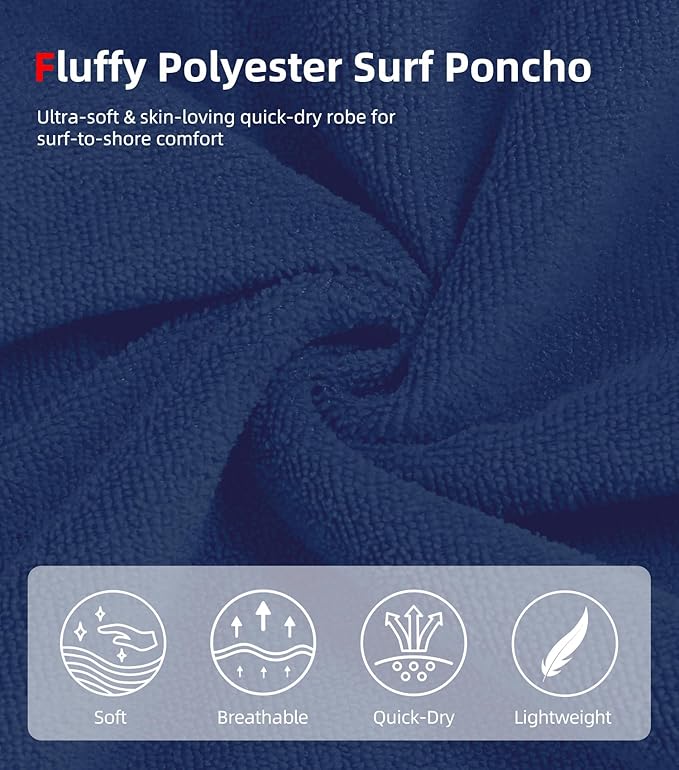 Abahub Surf Poncho Men & Women Towel Poncho Adult with Hood, Thick Quick Dry Changing Poncho Towel, Microfiber Wearable Cover Up for Surfing Beach Swim - Absorbent Changing Towel M (Navy Blue)