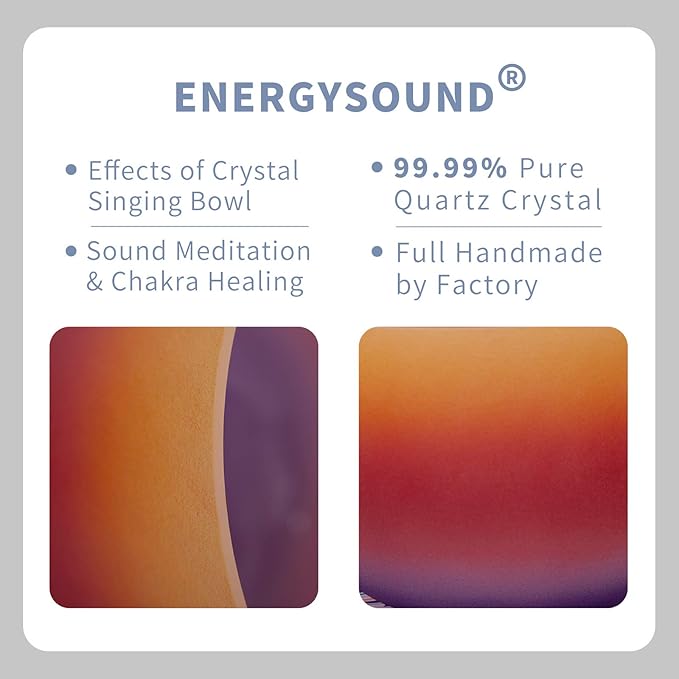 432 Hz E Solar Plexus Chakra Rainbow Colored Frosted Quartz Crystal Singing Bowl 8 inch