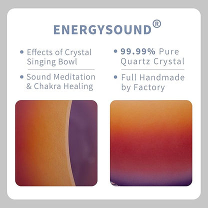 432 Hz E Solar Plexus Chakra Rainbow Colored Frosted Quartz Crystal Singing Bowl 8 inch