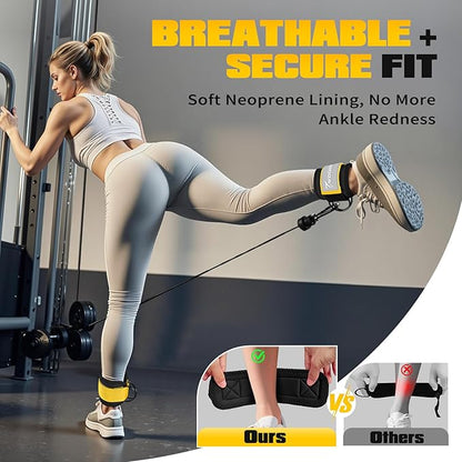 Ankle Resistance Bands with Cuffs, Leg and Glutes Workout Equipment, Resistance Bands with Ankle Straps for Cable Machine Kickbacks, Booty Workouts, Lower Body Exercises - Home Gym Exercise Equipment