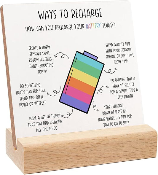 Positivity Recovery Self Care Encourage Gift, Mental Health Reminders Wooden Sign With Wooden Stand, Inspirational Cheer Up Gift for Psychologist School Counselor Student Boy Girl Best Friend