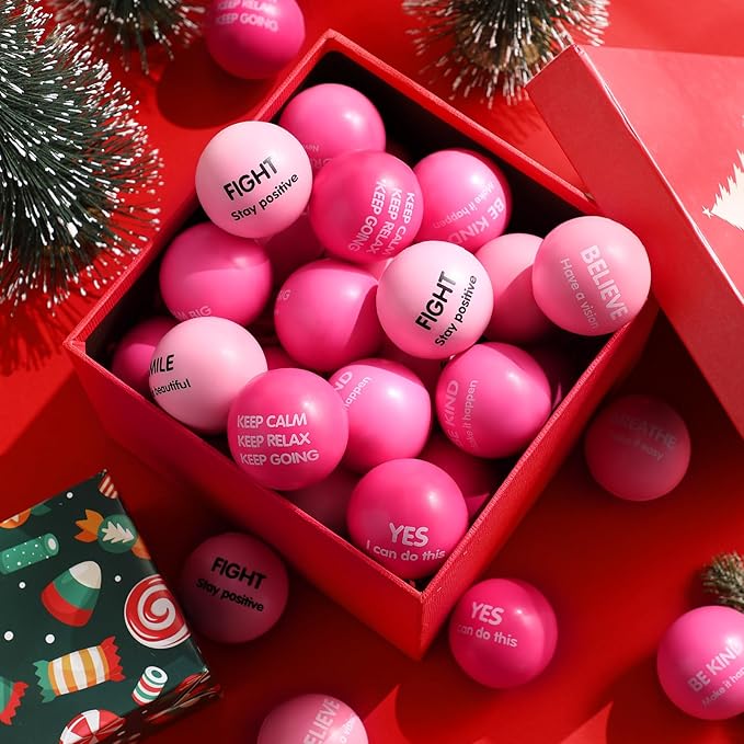 Liliful 48 Pieces Motivational Stress Balls Bulk for Adults Fidget Toys End of The Year Gifts Inspirational Squeeze Balls Employee Appreciation Gift Adult Goodie Bag 2. 2 Inch(Pink)