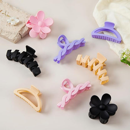 8PCS Hair Clips for Women, Flower Claw Clips for Thick Hair, Non-Slip Hair Accessories with Multi-Styles, Colorful Hair Claw Clips and Variety Pack, Ideal for Girls