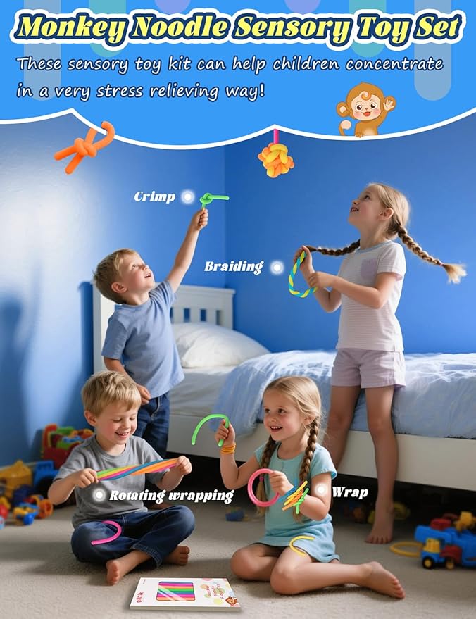 10 Pack Sensory Toys for Kids – Upgraded Extra-Thick Stretchy Sensory Strings for Autism, ADHD, Anxiety – Durable Toys in Gift Box for Boys & Girls, Travel & Classroom Use – Smooth