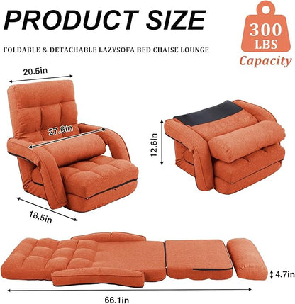 Adjustable Floor Chair for Adults with Back Suppor,5-Position Folding Lazy Sofa with Pillow, Gaming & Meditation Chair with Breathable Fabric - for Living Room, Bedroom, Office,Balcony (Orange)