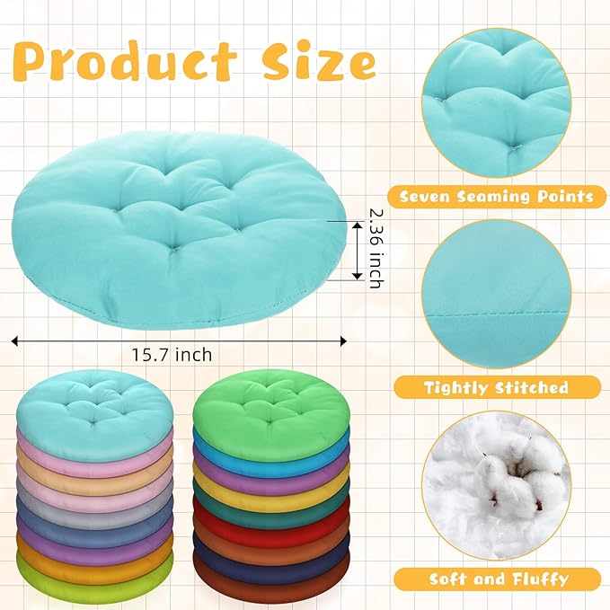 36 Pcs Round Floor Pillows 15.7 Inch Flexible Seating Pillows Chair Floor Cushions Reading Cushions for Kids Adults Classroom Home School Playing Supplies,18 Colors(Colorful)