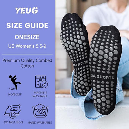 yeuG Grip Pilates Socks for Women Yoga Socks with Grips Open Top Non Slip Grippy Socks for Barre, Ballet, Barefoot Workout