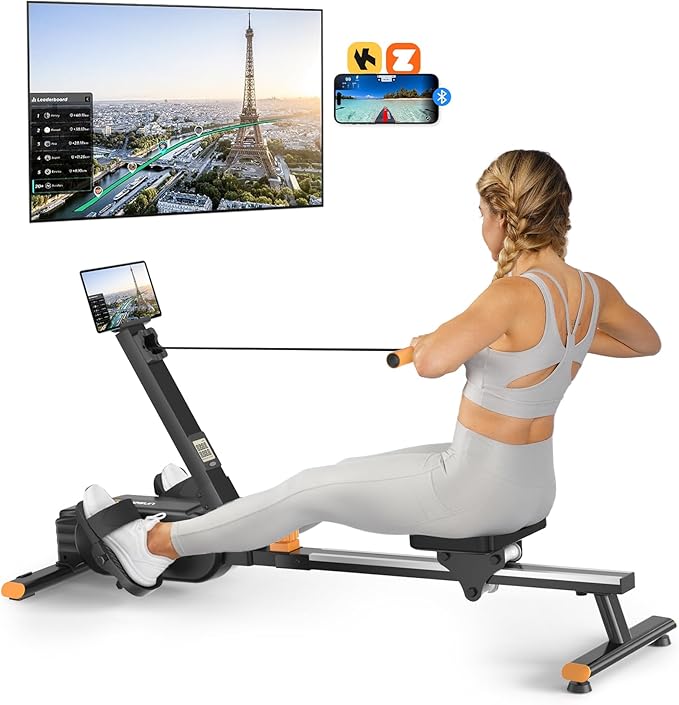 Magnetic Rowing Machines for Home, Rower Machine with 16 Levels Powerful Silent Magnetic Resistance, 350lbs Weight Capacity, LCD Monitor, Silent Rail System, Compact Row Machine for Home Gym Exercise