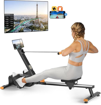 Magnetic Rowing Machines for Home, Rower Machine with 16 Levels Powerful Silent Magnetic Resistance, 350lbs Weight Capacity, LCD Monitor, Silent Rail System, Compact Row Machine for Home Gym Exercise