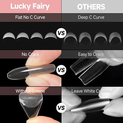 Long Almond Nail Tips: 504pcs Full Cover Soft Gel Nail Tips, 12 Sizes Pre-Etched Half Matte Almond Press on Nails No C Curve For Nail Extensions Home Salon
